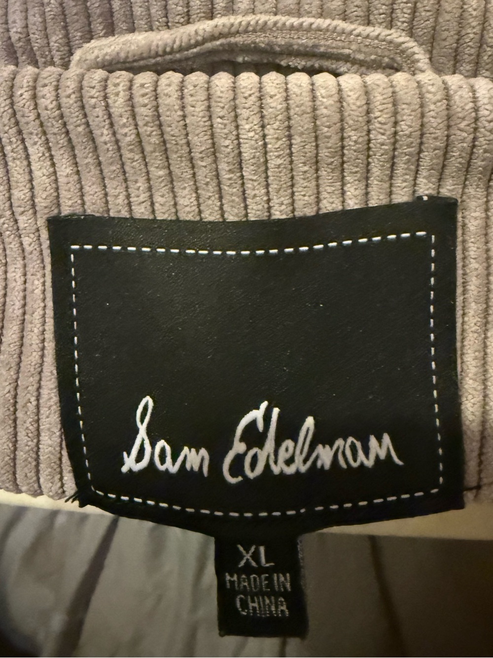 Sam Edelman XL Corduroy Puffer Jacket Hooded Taupe Gray Winter Coat Quilted - Picture 5 of 6